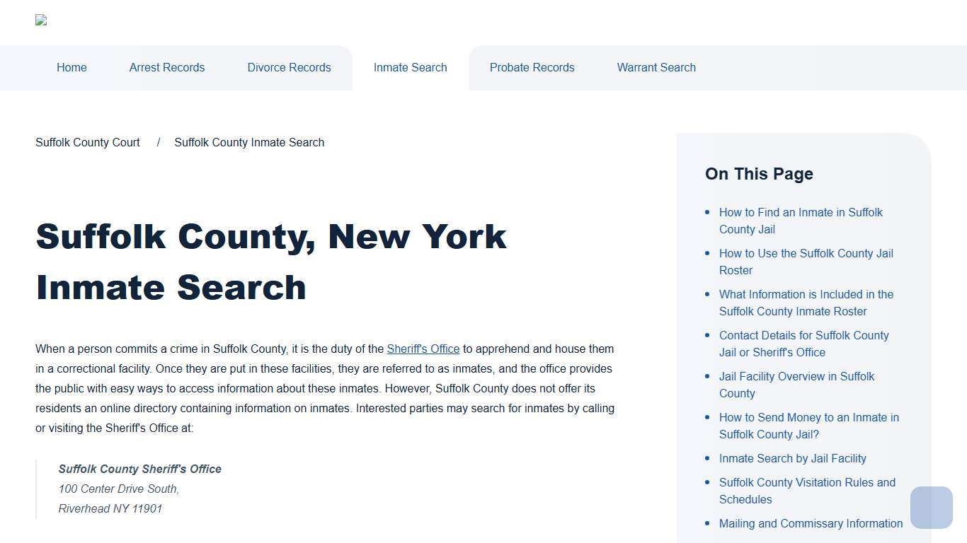 Suffolk County Inmate Search | Suffolk County Court